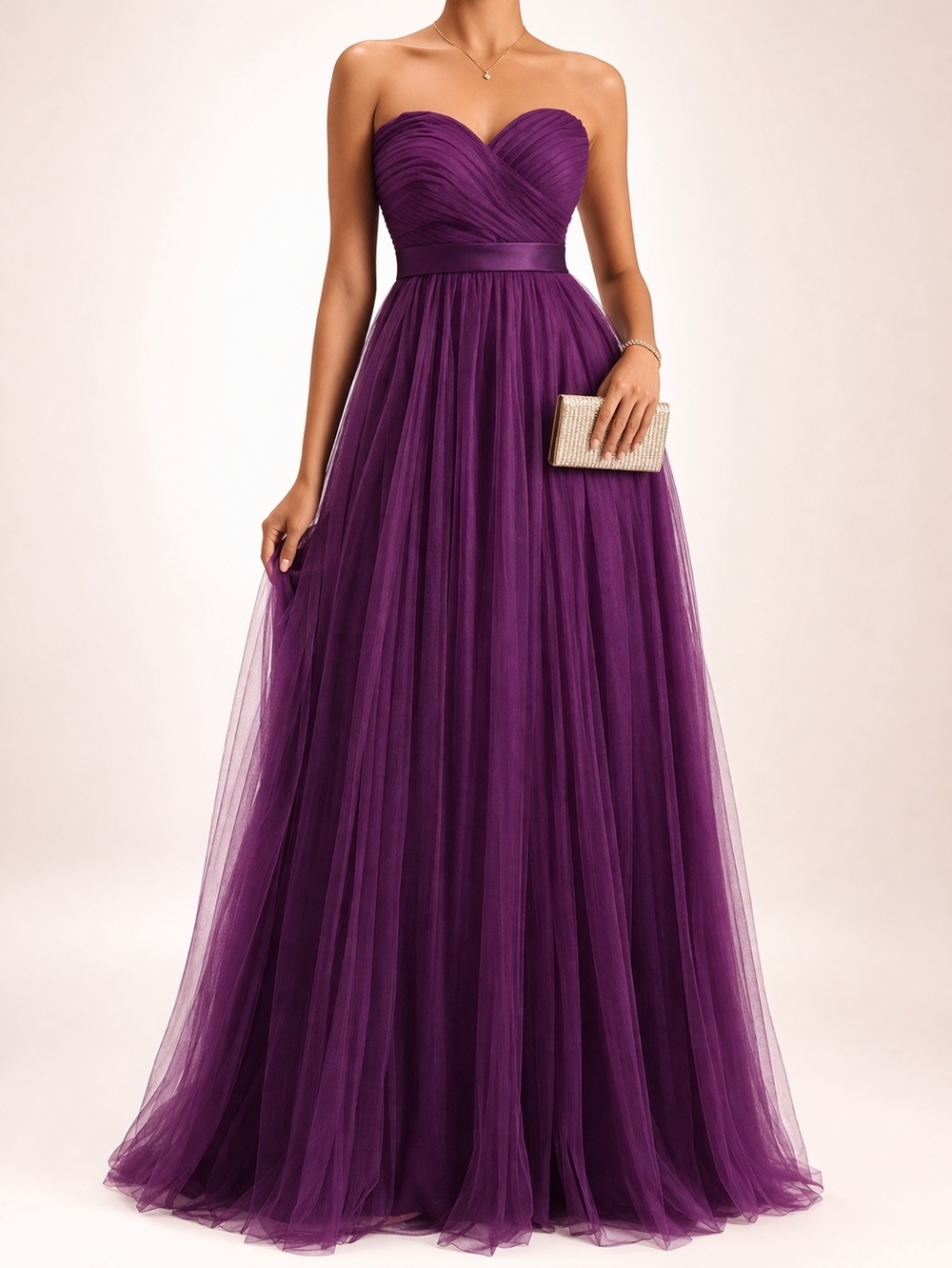 Azazie Purple Tulle Strapless Dress S 4-6 Formal Wedding